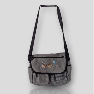 Grey Messenger Bag with Laptop Compartment and Dog Decorations